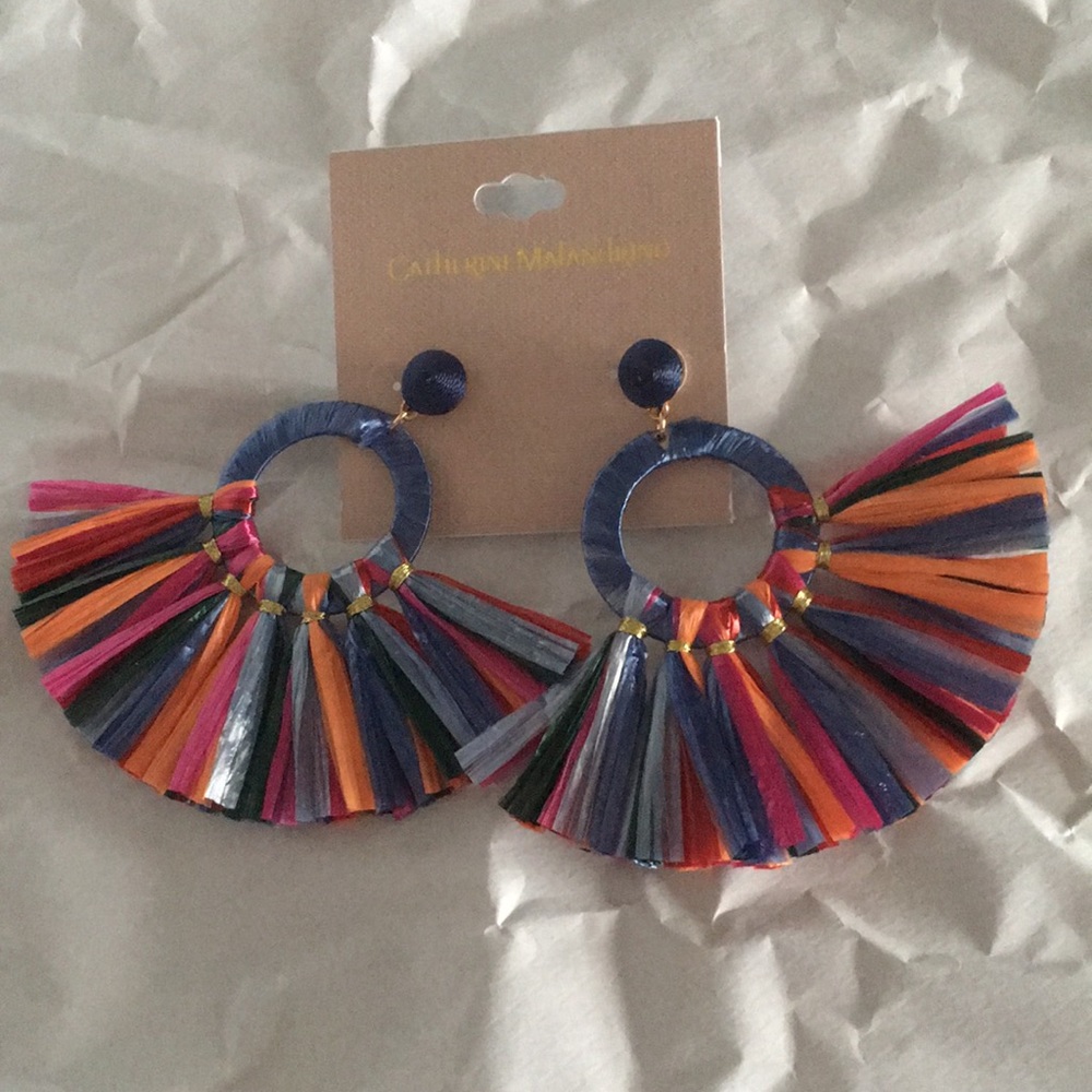 New Multi Color Paper Tassel Hoops Earrings